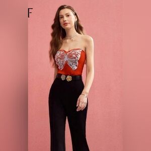 MOTF PREMIUM Rhinestone Butterfly Embroidered Tube Top NEW color orange size M